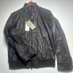 Massimo Dutti Dark Brown Nappa Leather Bomber NWT M